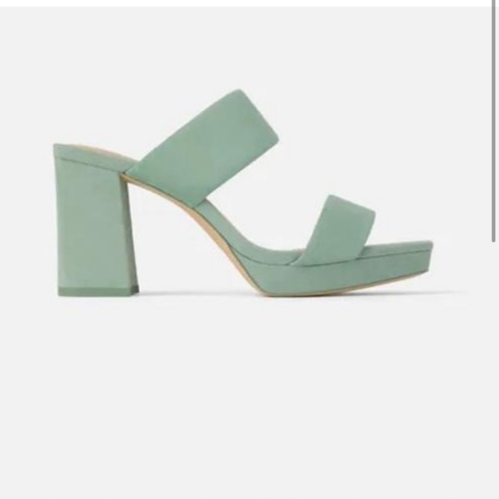 ZARA Seafoam Suede Chunky Heel Sandals
